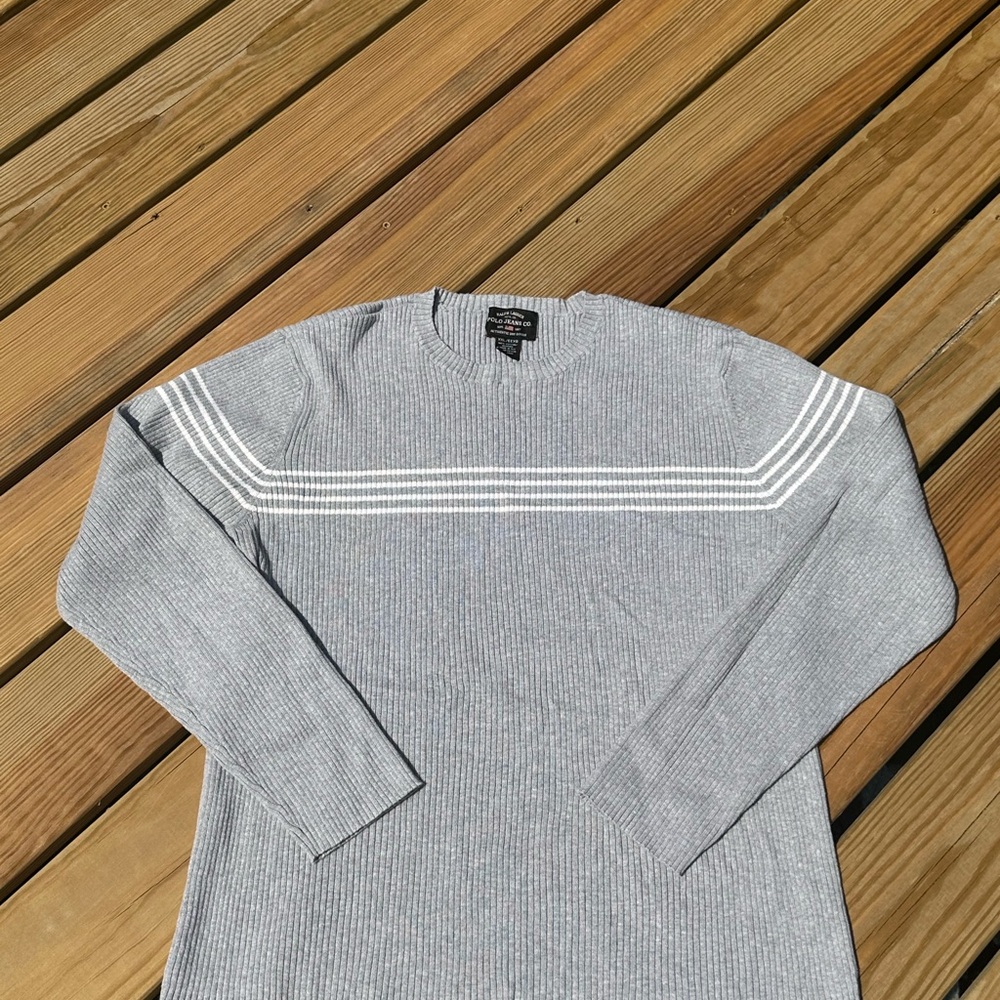 Grey Polo Ralph Lauren sweater with white stripes polo size XXL